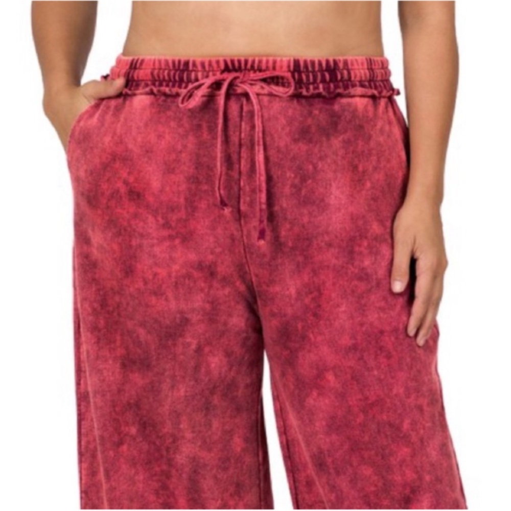 Zenana French Rose Mineral Wash Wide-Leg Pull-On Pants Size 3X - Picture 3 of 10